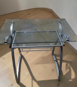 Small Glass Desk with Sliding Keyboard Tray