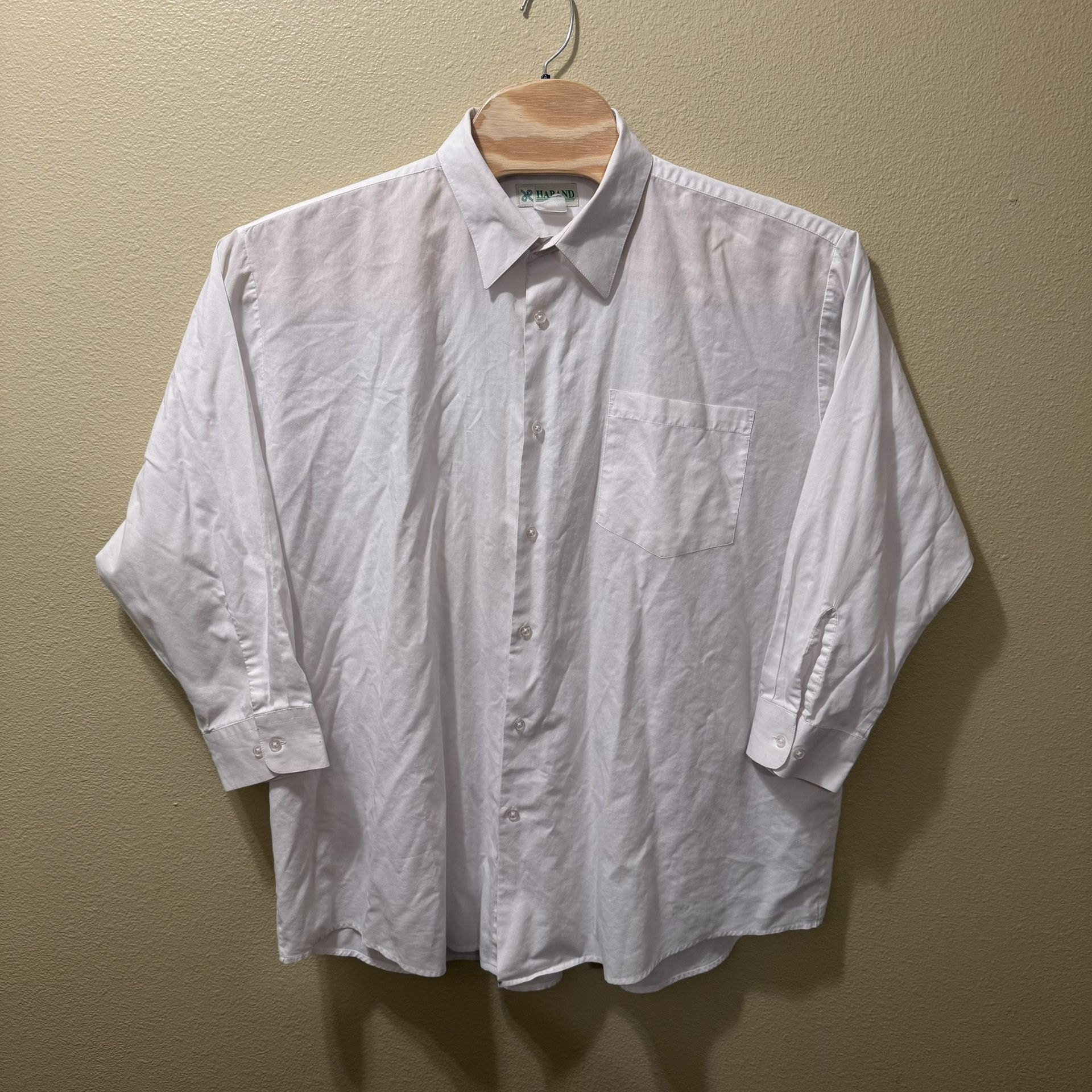 Men’s 18 Neck Vintage Haband White Long Sleeve Button Up Dress Shirt