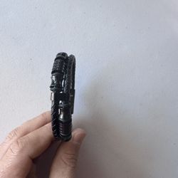 Mens Double-Row Black Braided Leather Urn Bracelet for Women Men Cremation Bracelet for Ashes Cuff Urn Bangle