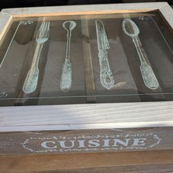 Wood utensil holder with flip open lid