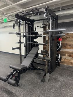 Smith Machine, Pulley System, Power Rack, Rubber Weights, Dumbbells