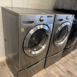 LG stainless steel frontload washer and dryer set electric with warranty