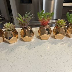 Rose Gold Planter With Faux Succulent 