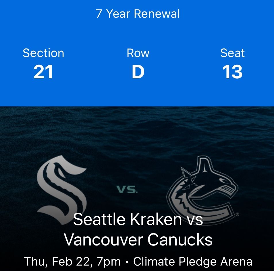 Seattle Kraken vs Vancouver Canucks $180