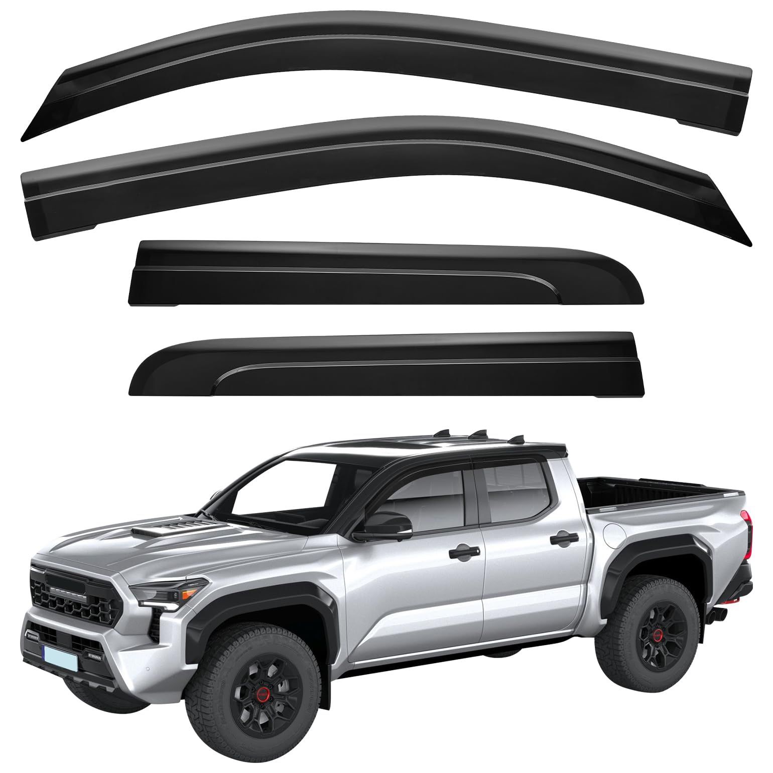 Low Profile Rain Guards Compatible w/2024-2026 Tacoma Double Cab Outside Mount Window Vent Visor Tape-On Window Deflectors Vent Shades 4th Gen