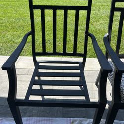 (6) Black Coated Aluminum Patio Table Chairs 