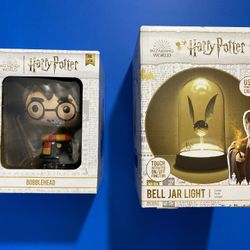 Harry Potter Golden Snitch Bell Jar  TOUCH ACTIVATED light + New BOBBLEHEAD New!