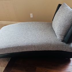 Leather/Cloth Chaise - Grey/Black