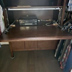 Walnut  Desk With File Cabinet And Storage 