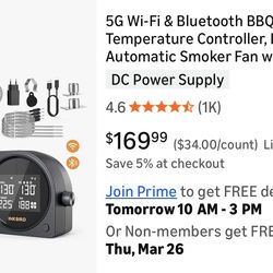 5G Wi-Fi & Bluetooth BBQ Temperature Controller, INKBIRD Automatic Smoker Fan with LCD Screen for Ceramic Grill | Mobile Notification Timer Alarm Cali