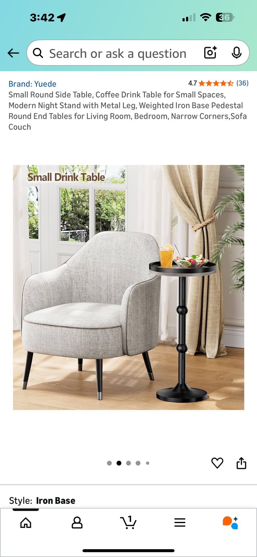 Small Round Side Table, Coffee Drink Table for Small Spaces, Modern Night Stand with Metal Leg, Weighted Iron Base Pedestal Round End Tables for Livin