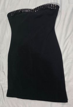 Large Black Strapless Mini Dress with Silver Studs