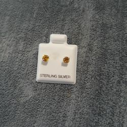 Citrine Post 4mm Sterling Silver Earrings
