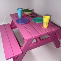 Our Generation Pink Picnic Table Set for 18" Dolls with Accessories EUC
