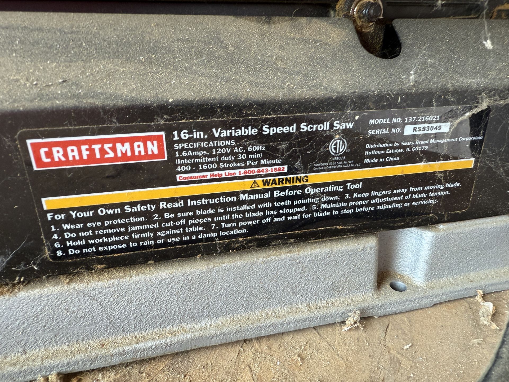 Used Craftsman 16-in. Variable Speed Scroll Saw