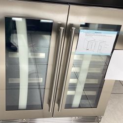 30 INCHES DUAL ZONE FRENCH DOOR BEVERAGE CENTER WHIT WINE RACKS STAINLESS STEEL 