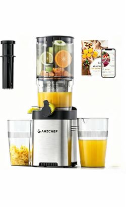 Cold Press Juicer Machine, 5.4" Wide Self-Feeding Chute for Whole Fruits & Vegetables, Masticating Juice Extractor with Large Auger & Triple Strainers
