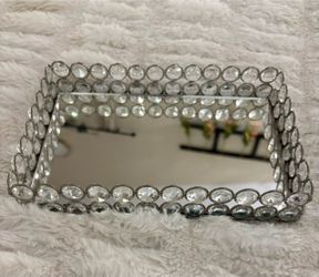 2 Crystal Rhinestone Mirror Vanity Tray