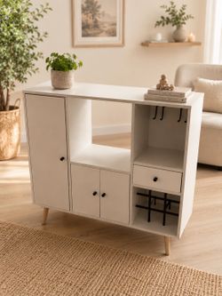 Modern White Sideboard / Bar Cabinet with Wine Storage