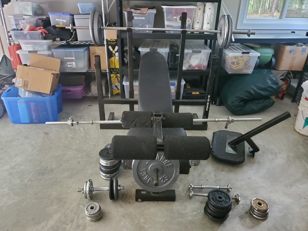 Biodyne Olympic Weight Bench, Bars, Dumbbells and Weight Plates