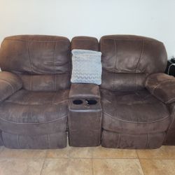 2 Brown Microfiber Reclining Sofas
