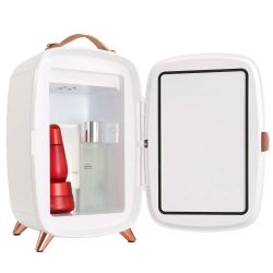 Mini Fridge for Bedroom, 6L Luxury Skin Care Fridges with Mirror and LED Light,