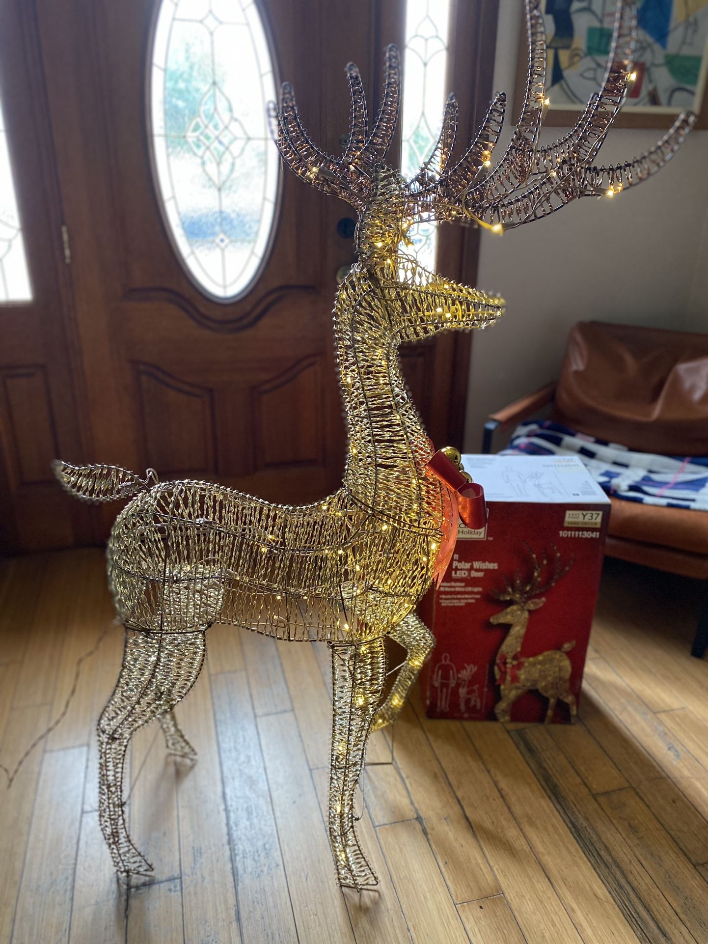5 ft. Polar Wishes LED Golden Standing Deer Holiday Yard Decoration New