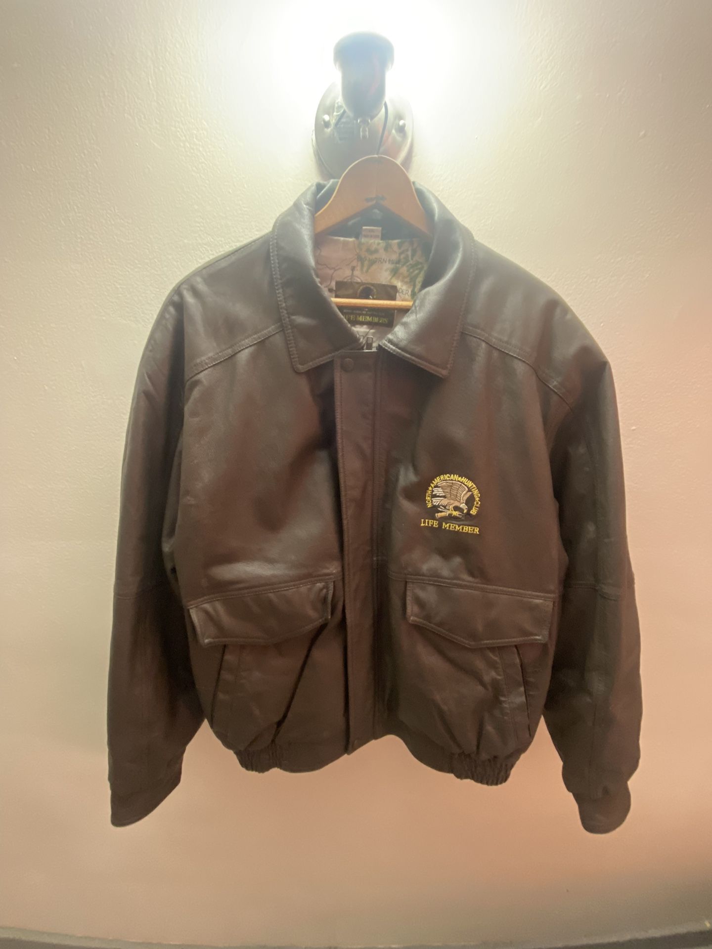 North American Hunting Club Life Member Leather Bomber Jacket Men's XXL 