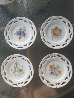 4 Fruit Designed Plates With Cut Out Pattern  On Edge 
