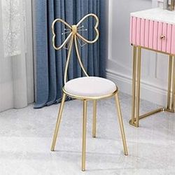 Gluck Plants Modern Makeup Vanity Chair Stool,Cute Butterfly PU White Stool Chair