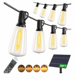 50FT Solar String Lights, Remote & USB Port, Outdoor Waterproof