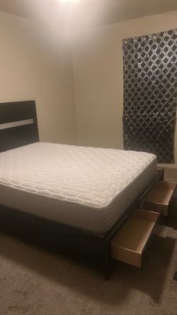 Queen Bed Frame with Storage Drawers + matress
