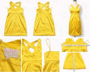 Marc Bouwer GlamIt Yellow Satin Strappy Cocktail Dress – Size 8