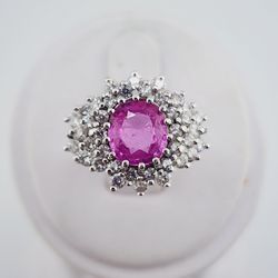 14k gold 2.5ct Pink Sapphire 1.25ctw VS diamond ring
