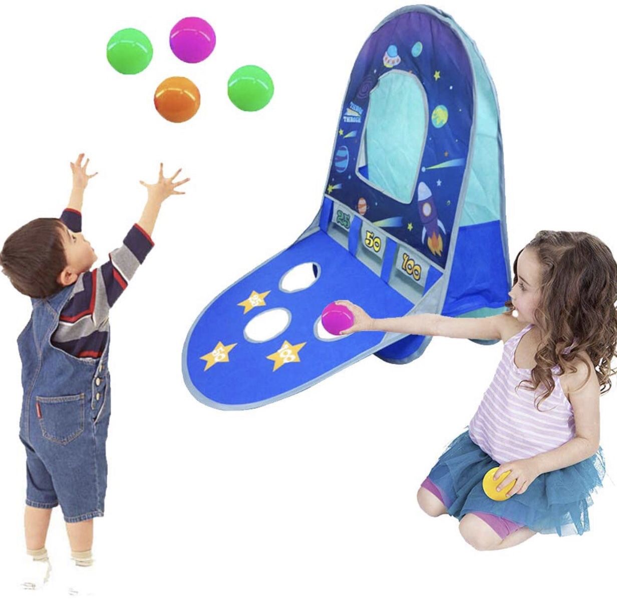Kids/Children Waterproof Foldable Pop Up Indoor and Outdoor Basketball Score Hoop with 4 Balls Play Tent/Play House/Toys As a Gift for 1-6 Years Old