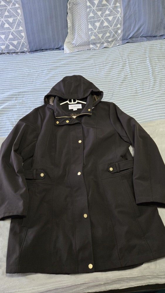 Liz Claiborne Womens Plus 1X Hooded Water Resistant Midweight Softshell Jacket