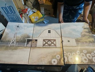 3-Piece Rustic Barn and Windmill Canvas Wall Art Set