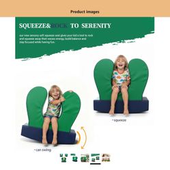 Sensory Chair for Kids,Flexible Soft Squeeze Seat Toddler Rocking Chair,Calming Compression Rocker,Durable Foam with PU Cover (Navy Blue/Green)