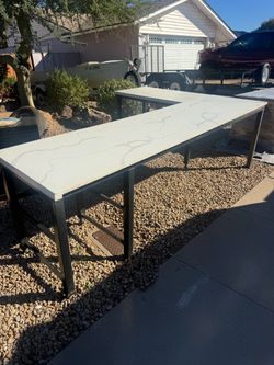 White / grey swirl MARBLE counter table / desk