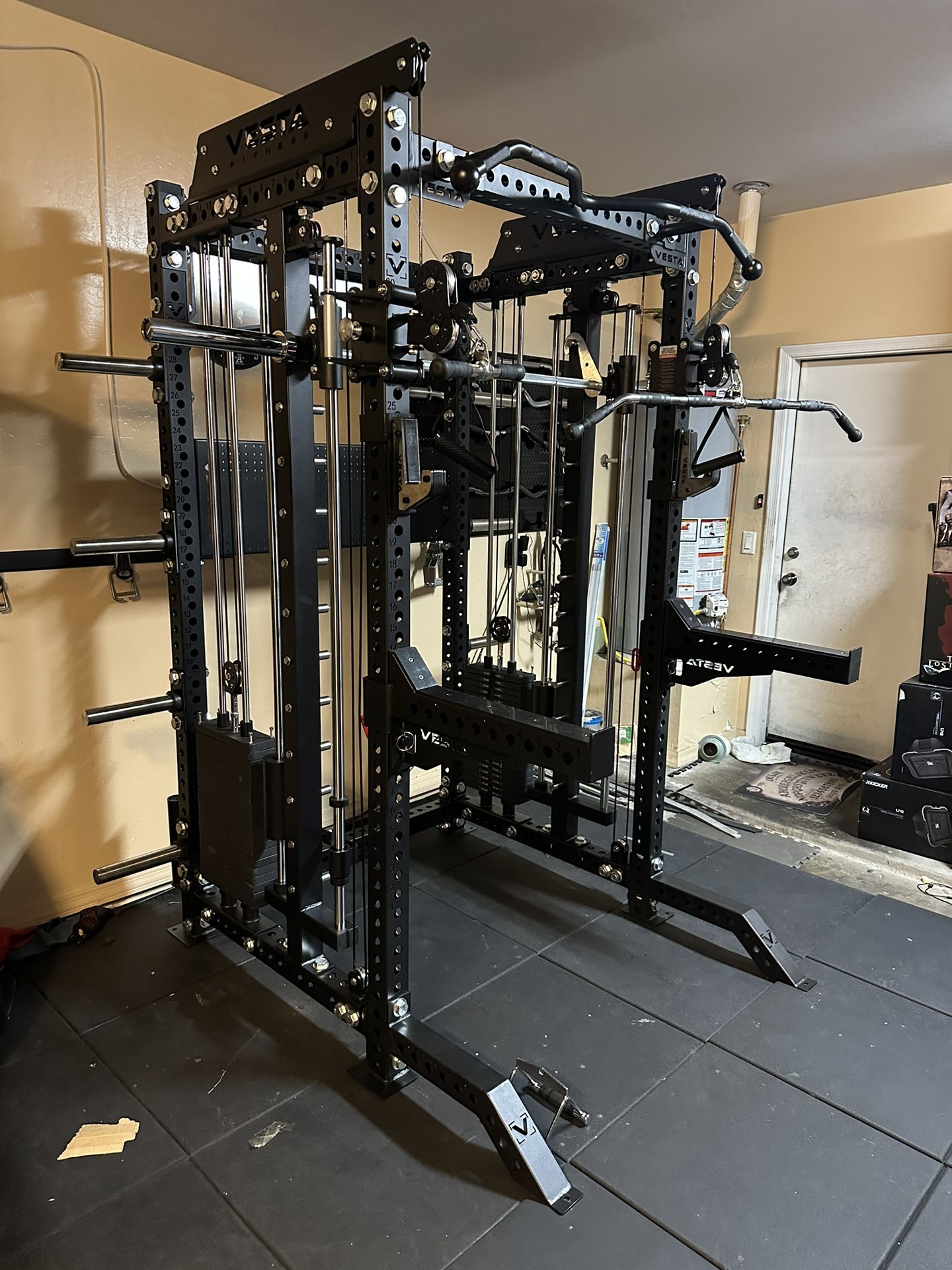 PRO SERIES Ultimate 3 1 Half Rack Functional Trainer w/Smith Machine Bar 400lb Stack Gym Equipment Fitness Commercial Squat Rack