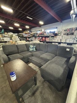 Fabric Sectional Pull Out To Bed In Dark Grey