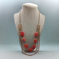 Bijou Terner signed Goldtone Necklace,  Pink  wire wrapped Beads