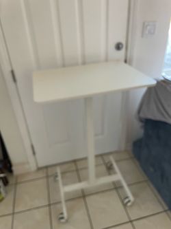 White Rolling Side Table on Wheels