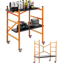 New but missing wheels Scaffold Platform W/Wheels 4.1' L x 4.5' H x 2.1' D 500-Lbs Capacity 9FT Reach, Removable Platform, Height Adjustable, Portable