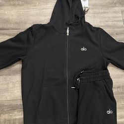 Full Black Alo Hoodie And Jogger Set - Medium