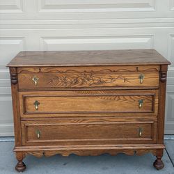 Vintage Solid Tiger Oak 3 Drawer Dresser – Real Wood