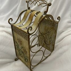 🌸Unique Painted Wrought Iron Wine Rack w/ Handle (Fits 5 Bottles)