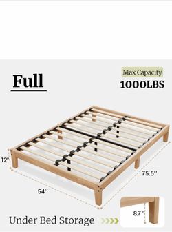 FULL 12” NATURAL WOOD AND METAL SUPPORT BED FRAME👇CROSSROADS 👇