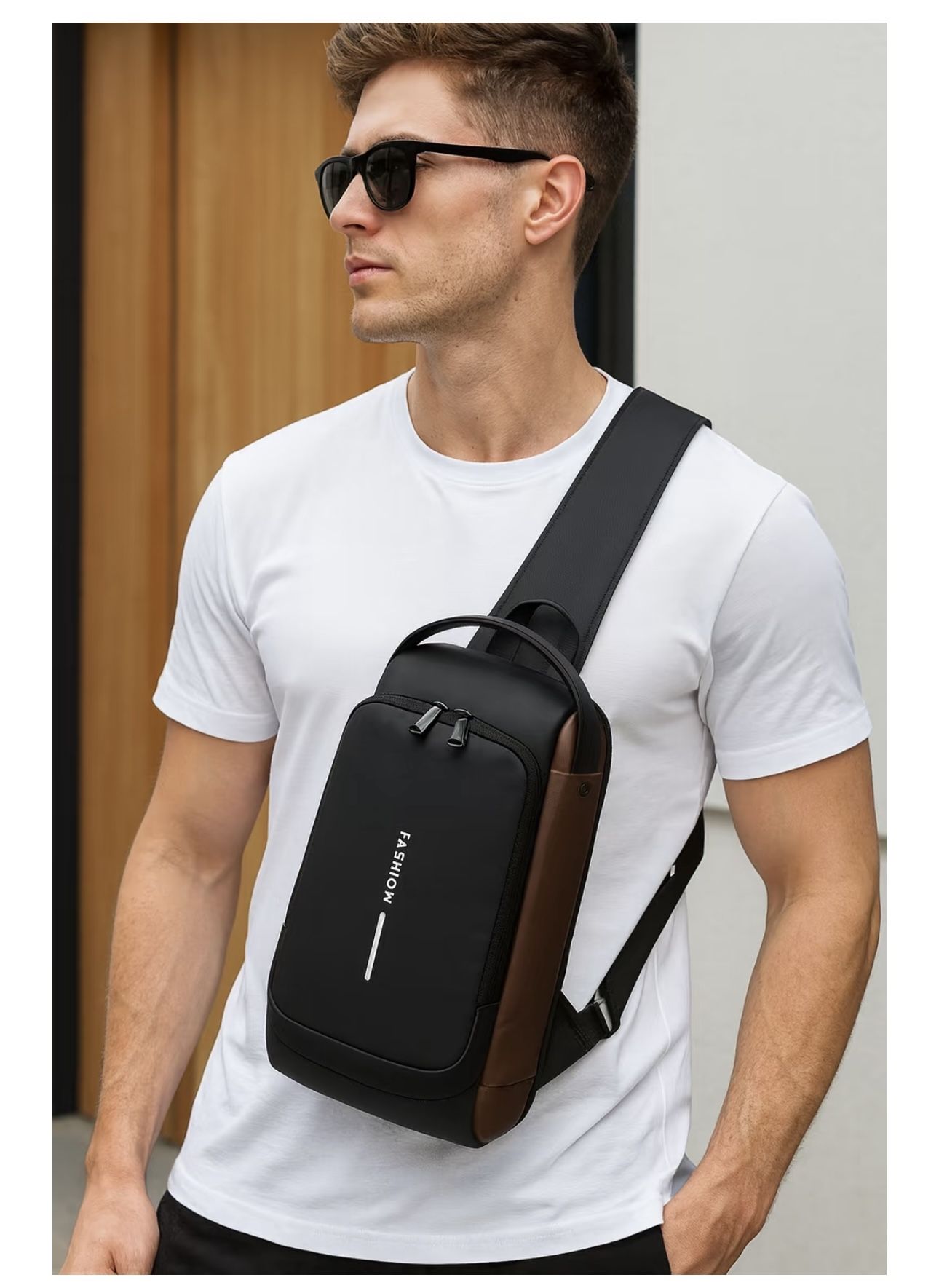 Sling Bag for Men Crossbody Shoulder Backpack Purse Waterproof PU Leather Chest Bag Travel Daily Use