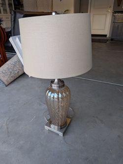 Amber Glass and Brushed Nickel Table Lamp